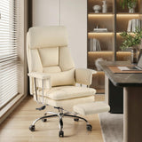 Furniliving Big and Tall Office Chair with Footrest, PU Leather High Back Executive Office Chair with Adjustable Lumbar Support, Gaming Chair with Padded Arm and Pillow, Height Adjustment, Beige