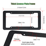 Carbon Fiber License Plate Frames- Black Carbon Pattern Plastic Front & Rear Car Tag Holder Cover 2 Pack with Mount Hardware, Screws, Caps, Handlebar Stickers