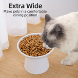 KITCHENLESTAR Ceramic Elevated Cat Bowls - 6.2 Inch Extra Wide Raised Cat Food and Water Bowl Set for Indoor Cats, Whisker-Friendly Ceramic Cat Dish for Elder Big Cats & Small Dogs,White,2 Pack
