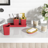 XLHOMO Dark Red Bathroom Accessory Set, 9-Piece Burgundy Bathroom Set with Trash Can, Toothbrush Holder, Toothbrush Cup,Soap Dispenser,Soap Dish,Toilet Brush Holder,2 Qtip Holder Dispensers and Tray