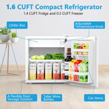 Electactic 1.7 Cu.ft Mini Fridge with Freezer, Compact Refrigerator, Single Reversible Door, Ultra Quiet, White