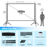 XINLEMY Outdoor Projector Screen and Stand，180-in Portable Projector Screen 15 FT Large Projection Screen，16:9 4K HD Rear Front Wrinkle-Free Movie Screen with Carry Bag for Backyard,RVing Night,Party