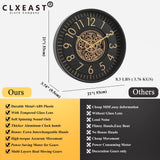 CLXEAST 21 Inch Moving Gear Wall Clock, Large Regular Arabic Numeral Wall Clocks for Living Room Decor,Modern Black& Gold Finish,House Warming Gifts New Home
