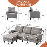 Chireca 3 Piece Convertible Sectional Sofa Set, Modern Linen Fabric Small Couch with Movable Storage Ottoman & Chaise, 4-Seat Sofa Couches for Living Room, Home Office, Apartment, Light Grey