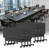 Rolling Folding Conference Room Tables - Modular Training Seminar Desks for School, Classroom, Meeting, Office, Library - 8 Pack, Black, 70.8 Inch