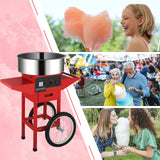 ROVSUN 21" Cotton Candy Machine Commercial, Electric Cotton Candy Maker Candy Floss Maker w/Cart Stainless Steel Bowl, Sugar Scoop and Large Storage Drawer for Home Party Carnival