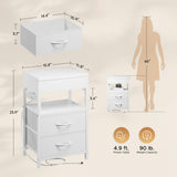 Nightstand Bedside Table Hidden Drawer - Night Stand with Charging Station and Sliding Top Storage, Bed Side Table with 2 Fabric Drawers, Modern Nightstand for Bedroom Dorm Living Room, White