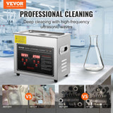 VEVOR Ultrasonic Cleaning Machine with Digital Timer & Heater, Professional Jewelry Cleaner, Stainless Steel Heated Cleaning Machine for Glasses Watch Rings Small Parts Circuit Board (3L)