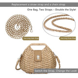Women Straw Crossbody Bags,Summer Straw Purses with Chain,Beach Tote Shoulder Handbags Handmade Woven Bag (brown)