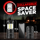 GearLight Camping Lantern - 2 Portable LED Battery Powered Lantern with Magnetic Base and Foldable Hook for Emergency Use or Campsites, Essential Hurricane Survival Kit with Batteries - Black