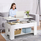 GINMAON Lift Top Coffee Table with Hidden Storage-39.4" Modern Lift-Up Design, Convertible Dining & Laptop Desk for Living Room, Reception-Scratch-Resistant, Spacious Compartment & Shelves (White)