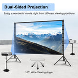 Outdoor Projector Screen with Stand, TOWOND 200 Inch Portable Projection Screen - Dual-Sided 16:9 4K HD Movie Screen, Wrinkle-Free Design & Carry Bag for Backyard Cinema
