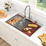 Sarlai Drop In Kitchen Sink - 33x22 Drop In Kitchen Sink Ledge Workstation 16 Gauge Stainless Steel Topmount Deep Single Bowl Over Counter Sinks Basin Round Corners