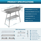 IRONWALLS Portable Charcoal Grill Outdoor Cooking, 32”L x 10”W Folded Camping Barbecue Grill with Storage Shelf, Metal Kebab Skewers, Rectangular Lamb Skewer Grill for Backyard Party Picnic Travel