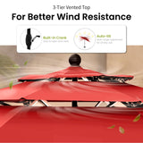 PHI VILLA 5 Pcs Outdoor Dining Set w/10ft 3-Layer Umbrella(Red)