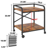 EasyCom Large Printer Stand with File Holder Organizer, Adjustable Height Shelf with Wheels, Rolling Printer Cart, Rustic Brown