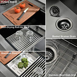 33 Inch Black Farmhouse Kitchen Sink - VOKIM 33x22 Apron Front Kitchen Sink Workstation Stainless Steel 16 Gauge Single Bowl Gunmetal Farm Sink