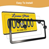 Aootf License Plate Frames Covers - Stainless Steel Black Car Tag Holder and Clear Flat Shield, Unbreakable Front Rear Protector with Screws Caps, 2 Sets