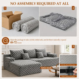96.8" Boneless Couch Cloud Modular Sectional Sofa with L Shaped Chaise, Modern Corduroy Upholstered Deep Seat Couches Lounge with 5 Pillows for Living Room Bedroom(Gray, Checked, Left Facing Chaise)