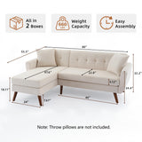 Tbfit L Shaped Couch Sofa, 80" W Mid-Century Modern Sectional Couches, 3 Seater Sofas with Wide Chaise Lounge, Button Tufted Upholstered Sectional Sofa for Living Room, Bedroom, Beige