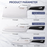 Topfeel Butcher Knife Meat Cleaver Set 3Pcs-7" Heavy Duty Bone Chopper& 7" Santoku Knife& 5" Utility Knife, German Stainless Steel Chef Knives Set for Kitchen Home Gift