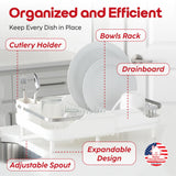 Better Houseware Expandable Dish Drying Rack - Space-Saving Stainless Steel Dish Racks for Kitchen Counter with drainboard and Detachable Cutlery Holder, Large, White