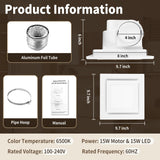 Orvexa 10" Bathroom Exhaust Fan with LED Light, Ultra Quiet Square Bath Fan Light Combo, Ceiling Mount, 110 CFM 1.0 Sones, 4" Duct, 8x8 Mount