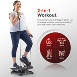 Sunny Health & Fitness 2-in-1 Power Stepper, Medium, 400 lb Weight Capacity, Resistance Bands, Height-Adjustable, Low-Impact Cardio, Bluetooth + SunnyFit App, SF-S021054