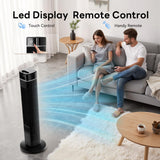 Abolee Tower Fan for Bedroom, 90° Oscillating Bladeless Standing Fan with Remote, 27ft/s High Velocity, 40 Inch, 32dB Quiet for Sleep, 3 Speeds, 4 Modes, 12H Timer, Auto Mode, Home Office Indoor black