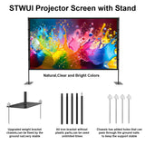 STWUI Projector Screen with Stand - 100 Inch Outdoor Projector Screen Portable Projector Screens 16:9 4K HD Outdoor Movie Screen with Carry Bag Can Enjoy Home Theater Projection Screen