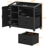 HSH File Cabinet with Wheels with Locks,Black Mobile Filing Cabinet for Legal/Letter Size, Wood Metal Printer Stand with Shelves