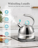 Harriet Tea Kettle Stovetop, 2.5 Quart Whistling Stainless Steel Tea Pot, 3-Layer Base, Unique Ergonomic Handle, Includes Pot Holder & Mat, Electric/Induction/Gas Stovetops Applicable, Mirror Finish