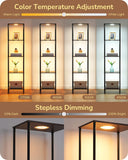 EDISHINE RGBW Standing Lamp, 5-Tier Display Shelf with Light, Adjustable Brightness & Color Temperature, 3 Lighting Modes, Remote Control, Stable Floor Lamps for Living Room, Fire-Burned Wood Color
