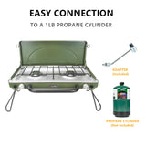 Portable Camping Stove 2-Burner, Propane Camp Stove with Foldable Legs, Camping Grill Stove with Adjustable Burners ONLYFIRE OUTDOOR LIVING