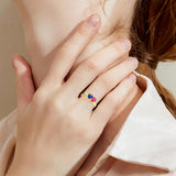 Oseew Customized 10k yellow gold 2 Birthstones Ring for Women Mother and Daughter Rings with 2 Birthstones 10K yellow gold Personailzed 2 Birthstones Rings Mom Jewelry