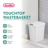 Sterilite 7.5 Gallon TouchTop Wastebasket with Lid that Opens with Touch, Conceals Trash in the Kitchen, Bathroom, Mudroom or Office, White, 12-Pack
