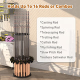 Fishing Rod Holder Wood, Holds Up to 16 Rods or Combos, 360° Spinning Fishing Pole Holder for Garage XIGOO