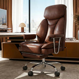Big and Tall Office Chair, Executive Home Office Desk Chair, Comfy Leather High-Back Reclining Computer Chair with Retractable Footrest and Padded Arms