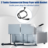 Commercial Deep Fryer with Basket, 16.8 QT Stainless Steel Electric Countertop Fryer with Double Tanks and Temperature Control