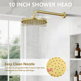 Tohlar Gold Shower Faucet System, High Pressure 10 Inches Rain Shower Head and 3-Setting handheld Spray Combo, Wall Mounted Shower Head and Handle Set, Valve Body and Trim Included