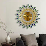 Peacock Wall Clock, 3D Large Creative Metal Decorative Silent Clock, Elegant Non-Ticking Luxury Art Hanging Clock for Living Room Bedroom Home Office Decor for Housewarming Family Art Lovers,Dia 20 in