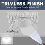 LUXRITE 3 Inch Trimless LED Recessed Spotlight, 15W, 1100LM, 5CCT Selectable 2700K-5000K, 60° Beam Angle, Dimmable, Push-n-Lock Spotlight, CRI90, Damp & IC Rated, Plaster Downlight, ETL White (4 Pack)