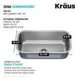 KRAUS Premier 32 3/8 inch Undermount Single Bowl 18-Gauge Stainless Steel Kitchen Sink with Bottom Grid and Strainer, KBU44