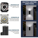 LUXRITE Dusk to Dawn LED Modern Outdoor Wall Lights, 18", Up or Up and Down Light, 3CCT 3000K-5000K, Waterproof Cylinder Wall Sconce, 20/30/40W, Dimmable, IP65, ETL - Porch Patio Garage (2 Pack)