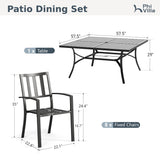 PHI VILLA Outdoor Dining Set for 8,57.5" Wood-Like Metal Table