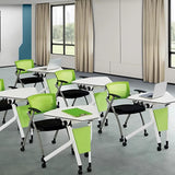 Commercial Mobile Modern Folding Conference Table, Splicing Sector Shape Flip Top Silent Desk for Office & Meeting Room Training, Green White 6Pcs