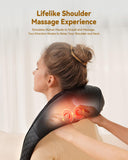 Neck Massager with Heat, Shiatsu Neck and Back Massager, 4D Deep Tissue Kneading for Neck,Back,Shoulder, Body Muscle Pain Relief, Leather Handbag for Storage, Gift for Men Women Mom Dad, Plug-in Use