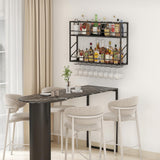 Woskar Wall Mounted Wine Rack, 2-Tier Wall Bar Shelves for Liquor Bottles, Metal Bottle Holder Wine for Wine Storage & Display (39.3×7.8×26in)