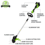Greenworks 48V (2 x 24V) 15" Cordless String Trimmer, (2) 2.0Ah Batteries and Dual Port Charger Included