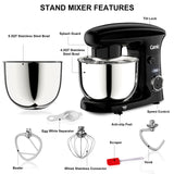 Camic Stand Mixer, 4.2QT+5.3QT Two bowls Electric Food Mixer, 10 Speeds with Digital setting 3-IN-1 Kitchen Mixer for Baking Cakes Cookie Bread Salad (Black)
